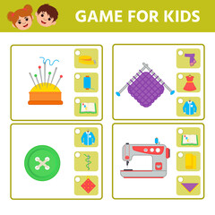 Educational worksheet for children. Game for Kids. Find matching item. Activity  Worksheet for kids learning forms. Logic puzzle game. Vector illustration