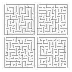 Labyrinth maze game set for children. Simple puzzle collection isolated on white background. Vector illustration.