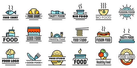 Food courts breakfast logo set. Outline set of food courts breakfast vector logo thin line color flat on white