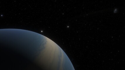 Obraz na płótnie Canvas science fiction wallpaper, cosmic landscape, realistic exoplanet, beautiful alien planet in far space, detailed planet surface 3d render