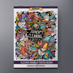 Cartoon colorful hand drawn doodles Cleaning poster