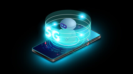 Smartphone payment technology. Isometric mobile phone and internet banking.