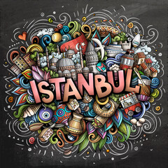 Istanbul hand drawn cartoon doodles illustration. Funny travel design.