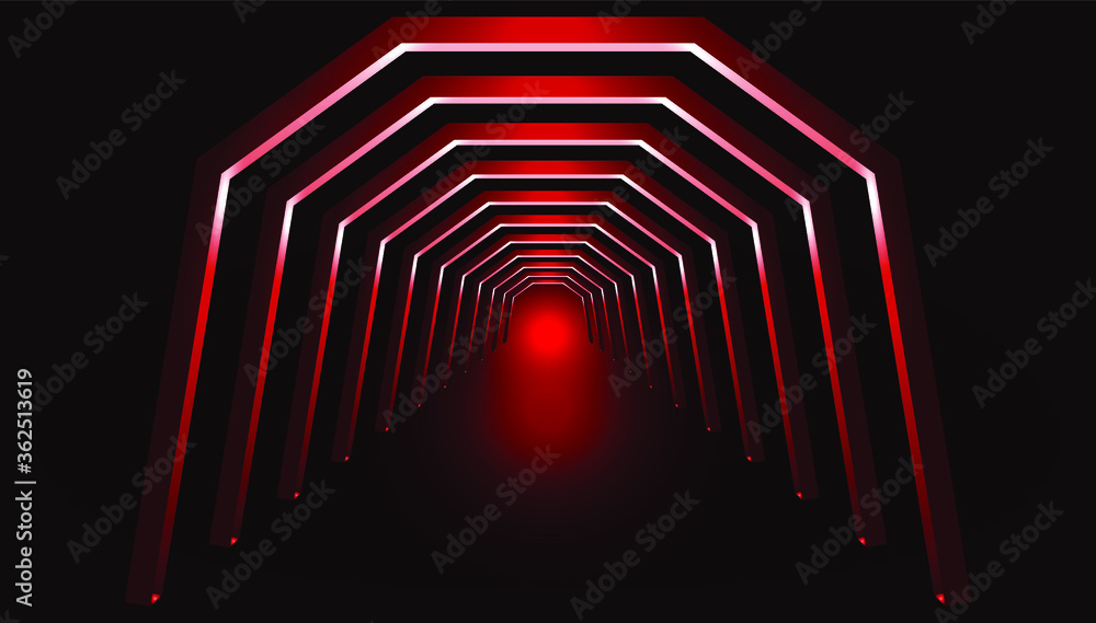 Poster 3d rendering of the corridor space in the future red.