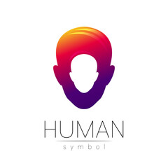 Vector symbol of human head. Person face. Red violet color isolated on white. Concept sign for business, science, psychology, medicine, technology. Creative sign design Man silhouette. Modern logo