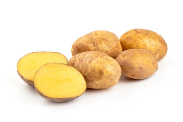 Young raw potatoes, isolated on white background