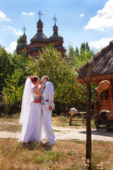 Caucasian wedding (bridal) couple. Ukraine.