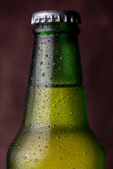 Water droplets on cold bottle of beer