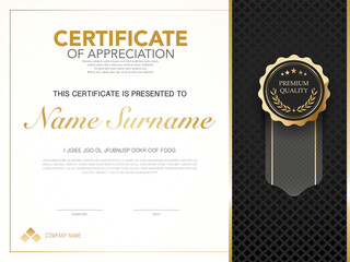diploma certificate template black and gold color with luxury and modern style vector image, suitable for appreciation.  Vector illustration.