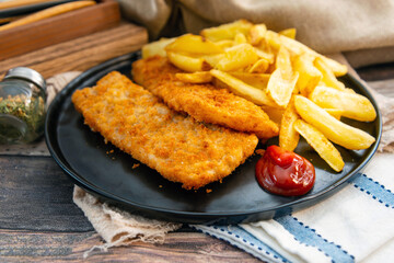 British Traditional fish and chips and tartar sauce