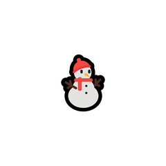 Funny Snowman in Hat Vector.  Isolated Happy Snowman Illustration, Icon	