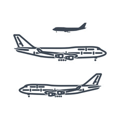 Thin line icon passenger airplane flying