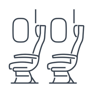 Thin Line Icon Airplane Airline Seats In The Cabin, Windows And Chair