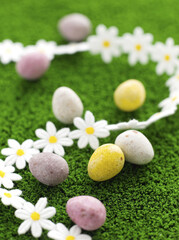 Mini eggs on grass