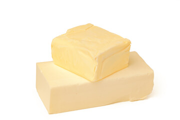 Block of butter isolated on white background