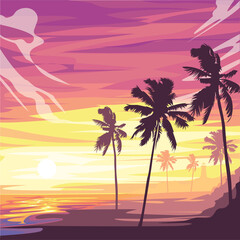 Naklejka na ściany i meble Beach Landscape Background . This is a Beach Landscape Background vector Illustrations . all of this object or assets is separated and ready to editable.
