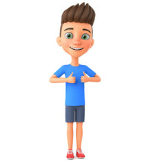 Guy shows two thumbs up on a white background. 3d render.