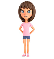 Girl shy on a white background. 3d rendering.