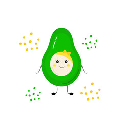 The icon of the avocado. Happy avocado boy smiles. Creative design for card, banner, poster, sticker, logo, badge. Vector illustration flat cartoon style. 