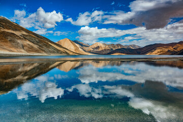 Mountains and Pangong tso (Lake). It is huge and highest lake in Ladakh.