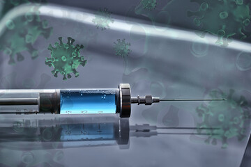 syringe and ampoule, coronavirus vaccine, concept medicine vaccination protection covid 19
