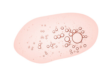 Serum gel texture. Pink cosmetic liquid drop isolated on white background. Transparent colored...