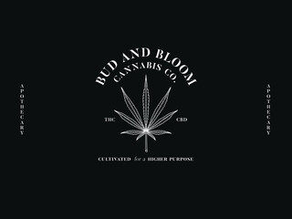 Sativa leaf bud and bloom vector graphic design white on a black background