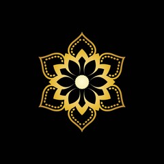 Gold Flower Mandala Logo Vector in Elegant Style with Black Background
