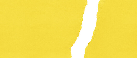 Yellow paper ripped torn texture background. Bright color cardboard pieces with rough edges...
