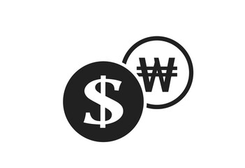 dollar to korean won currency exchange icon. banking transfer symbol