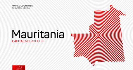 Abstract map of Mauritania with red circle lines