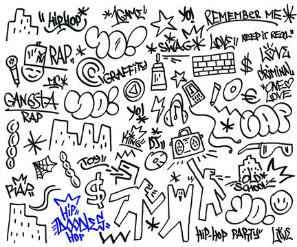 Rap Music , Hip Hop Culture Doodle Set