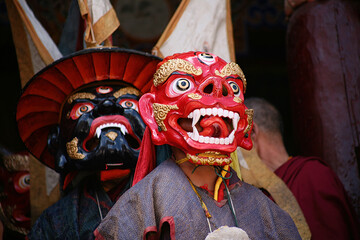 Buddhist mystery with the performance of Mask Dance in the Tibetan Hemis monastery in Leh, Ladakh, India