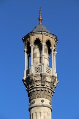 Aziziye Mosque was built during the Ottoman period in 1867. The mosque is located in the Bazaar of Bedesten. The mosque was built in the baroque architectural style. Konya, Turkey.