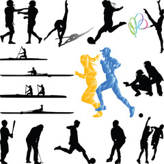 sport players from diferent sports silhouette vector