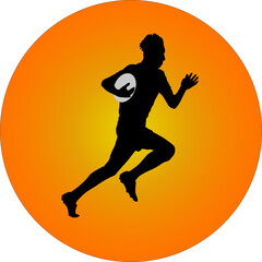 Fototapeta na wymiar rugby player runs with a ball as a web icon