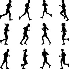 set of runners collection silhouette vector