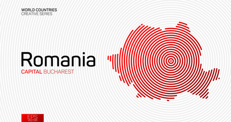 Abstract map of Romania with red circle lines
