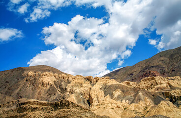 Mountain road and moon land (Moonland) view of Lamayuru at Ladakh, Jammu and Kashmir, India