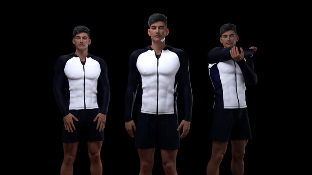 3D Render : A portrait of mesomorph man pose standing in the studio