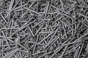 Metal Nails. Texture. Many new long iron nails. Background for wallpaper.