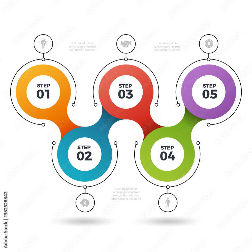 Aufkleber infographic steps. process info elements graphic templates number of stages 3 or 5 steps vector set.