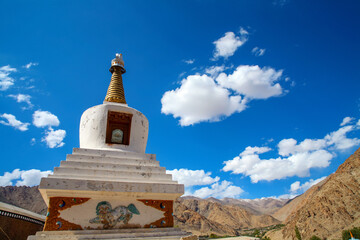 The Statue of Maitreya at Likir Monastery against clear blue sky, Leh, Ladakh, Kashmir, India.