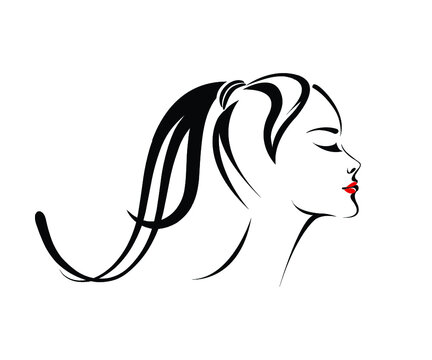 Outline Portrait Beautiful Woman Ponytail Hairstyle Stock Vector Royalty  Free 589958783  Shutterstock