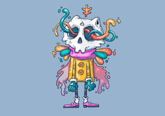 Creative Cartoon Illustration. funny monster with a skull. © Andrew Derr