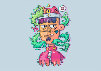 Creative Cartoon Illustration. Young guy in fashionable clothes