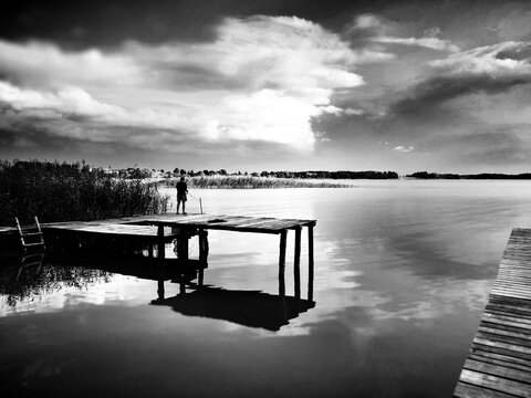 The lake. Artistic view in balck and white.