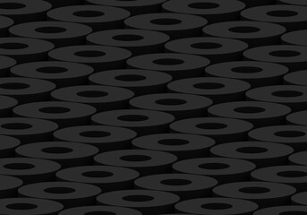 Black circles. abstract rounds pattern for web template background, brochure cover or app. Material style. Geometric circles 3D render illustration.