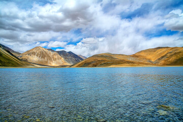 Pangong Lake in Ladakh, North India. Pangong Tso is an endorheic lake in the Himalayas