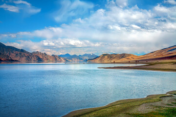Naklejka premium Pangong Lake in Ladakh, North India. Pangong Tso is an endorheic lake in the Himalayas